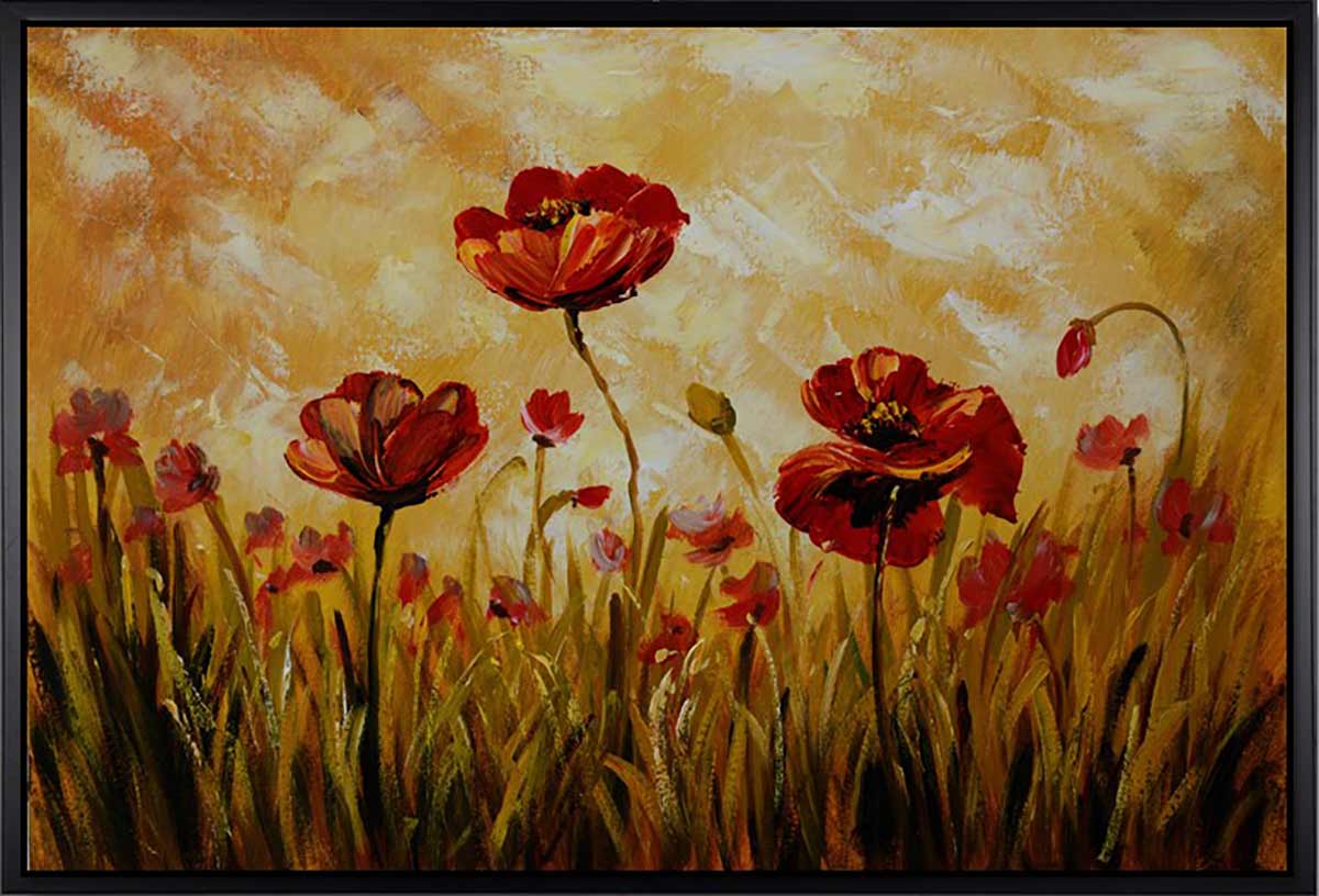 Handgemaltes Ölgemälde (Natur-Schönheiten) - "Tulips in Sunshine 3" (mit schwarzem Rahmen)