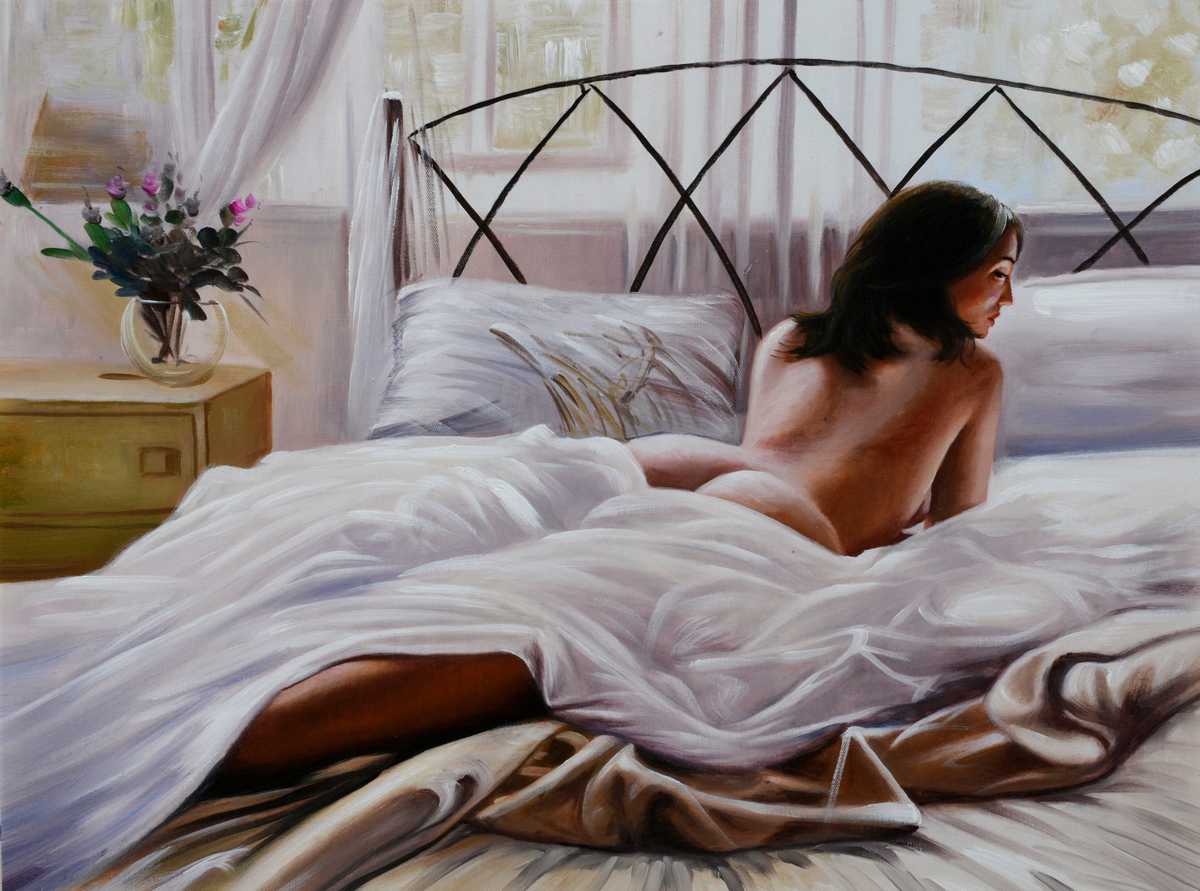 Handgemaltes Ölgemälde (Portraits) - "Lady in Bed"