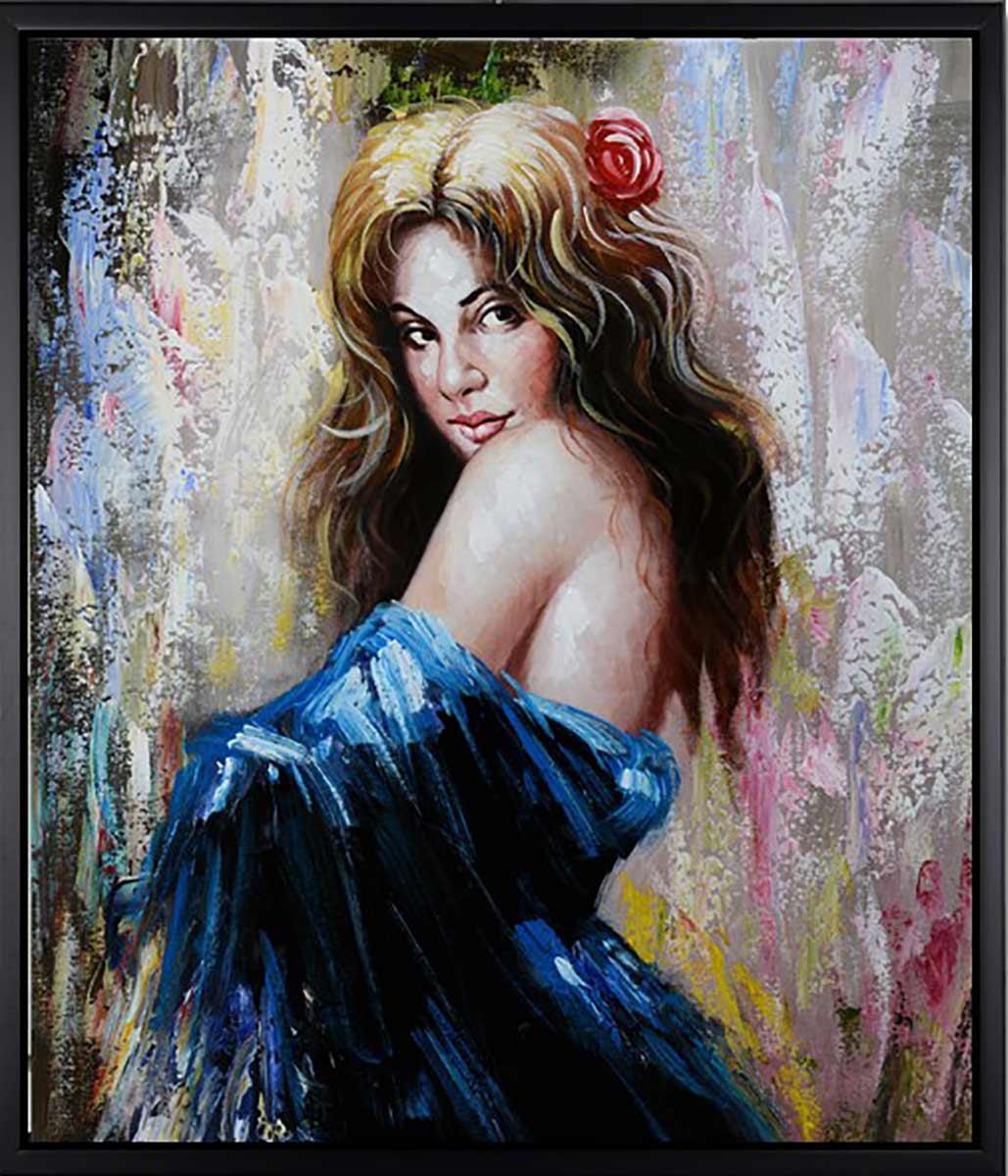 Handgemaltes Ölgemälde (Portraits) - "Spanish Lady" (mit schwarzem Rahmen)
