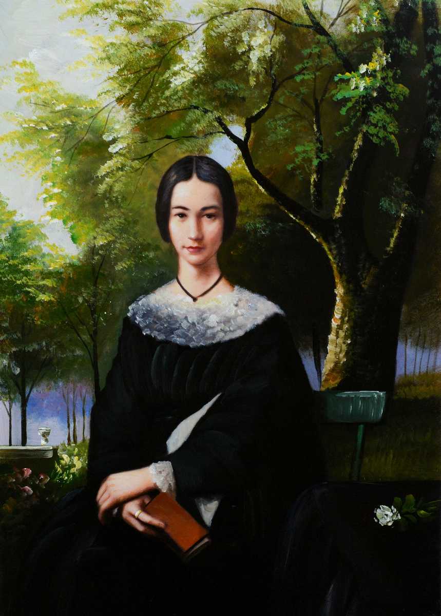 Handgemaltes Ölgemälde (Portraits) - "Lady in Garden"