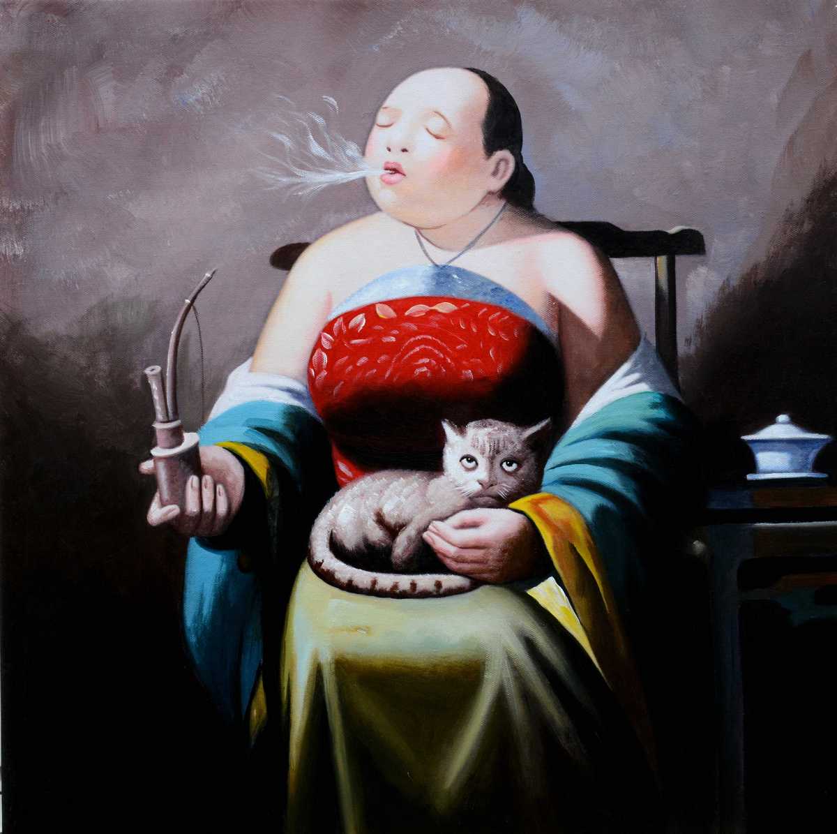Handgemaltes Ölgemälde (Portraits) - "Leisure Lady 1"