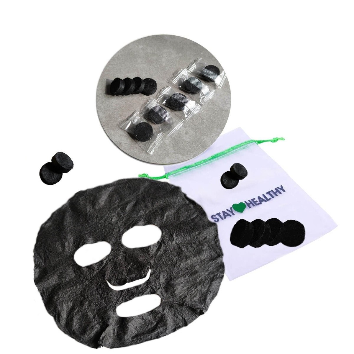 Komprimierte Do-it-Yourself Gesichtsmasken in Tablettenform; Bambuskohlefaser (Charcoal - 10 Stück)