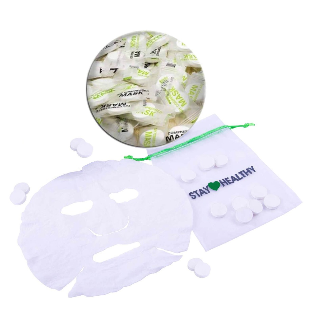 Komprimierte Do-it-Yourself Gesichtsmasken in Tablettenform; Kunstseide - Viskose (Silk - 10 Stück)