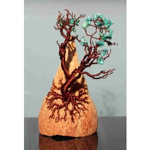 Kunst-Skulptur - Koko – aussergewöhnliche Skulptur aus Kokosnuss, Kupferdraht und Türkissteinen Kunst-Skulptur - Koko – aussergewöhnliche Skulptur aus Kokosnuss, Kupferdraht und Türkissteinen