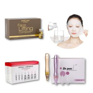 Professionelles Mesotherapie Gesichtspflege Set mit Dr. Pen Dermapen - in Farben Gold od. Violett und Lifting Ampullen
