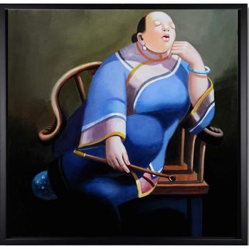 Leisure Lady 2 - Portraits Handgemaltes Ölgemälde mit schwarzem Rahmen Leisure Lady 2 - Portraits Handgemaltes Ölgemälde mit schwarzem Rahmen