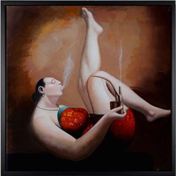 Leisure Lady 3 - Portraits Handgemaltes Ölgemälde mit schwarzem Rahmen Leisure Lady 3 - Portraits Handgemaltes Ölgemälde mit schwarzem Rahmen