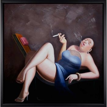 Leisure Lady 4 - Portraits Handgemaltes Ölgemälde mit schwarzem Rahmen Leisure Lady 4 - Portraits Handgemaltes Ölgemälde mit schwarzem Rahmen