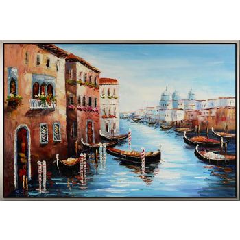 Venice Gondola 2 - Landschaften Handgemaltes Ölgemälde mit silbernem Rahmen Venice Gondola 2 - Landschaften Handgemaltes Ölgemälde mit silbernem Rahmen