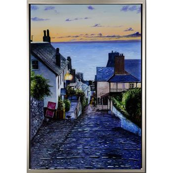 Sunset in Village - Landschaften Handgemaltes Ölgemälde mit silbernem Rahmen