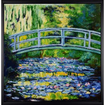 Bridge over flowered Waters - Landschaften Handgemaltes Ölgemälde mit schwarzem Rahmen Bridge over flowered Waters - Landschaften Handgemaltes Ölgemälde mit schwarzem Rahmen