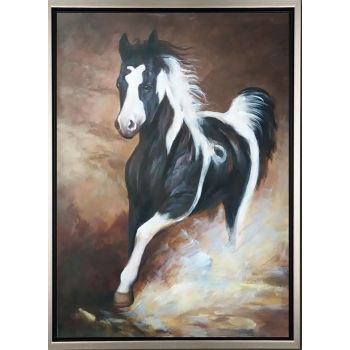 Racing Horse - Tiere Handgemaltes Ölgemälde mit silbernem Rahmen Racing Horse - Tiere Handgemaltes Ölgemälde mit silbernem Rahmen