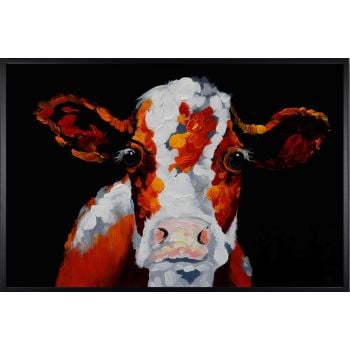 Confused Cow - Tiere Handgemaltes Ölgemälde mit schwarzem Rahmen Confused Cow - Tiere Handgemaltes Ölgemälde mit schwarzem Rahmen