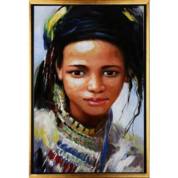 African Girl - Portraits Handgemaltes Ölgemälde mit goldenem Rahmen