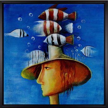 Fishes in my Head - Allgemein Handgemaltes Ölgemälde mit schwarzem Rahmen Fishes in my Head - Allgemein Handgemaltes Ölgemälde mit schwarzem Rahmen