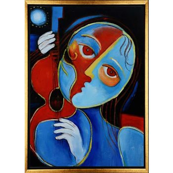 Moonlight Lady 1 - Portraits Handgemaltes Ölgemälde mit schwarzem Rahmen