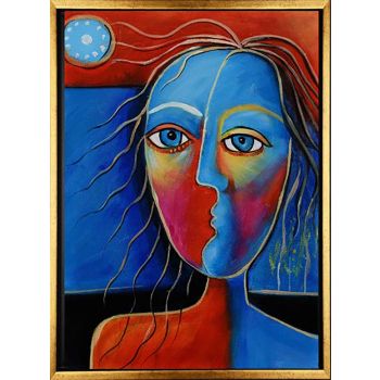 Moonlight Lady 2 - Portraits Handgemaltes Ölgemälde mit schwarzem Rahmen