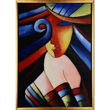 Blue Lady - Portraits Handgemaltes Ölgemälde mit goldenem Rahmen