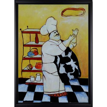 Happy Cook 1 - Allgemein Handgemaltes Ölgemälde mit schwarzem Rahmen