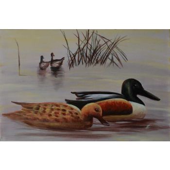 Ducks in Lake - Tiere Handgemaltes Ölgemälde Ducks in Lake - Tiere Handgemaltes Ölgemälde
