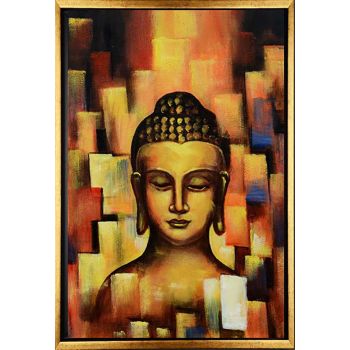 Buddha 2 - Portraits Handgemaltes Ölgemälde mit goldenem Rahmen