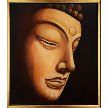 Buddha 3 - Portraits Handgemaltes Ölgemälde mit goldenem Rahmen