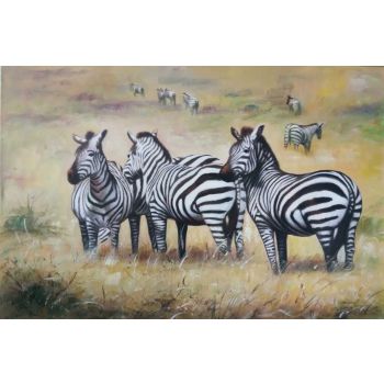 Zebras in Safari - Tiere Handgemaltes Ölgemälde Zebras in Safari - Tiere Handgemaltes Ölgemälde