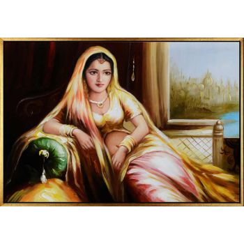 Indian Maharani - Portraits Handgemaltes Ölgemälde mit goldenem Rahmen Indian Maharani - Portraits Handgemaltes Ölgemälde mit goldenem Rahmen