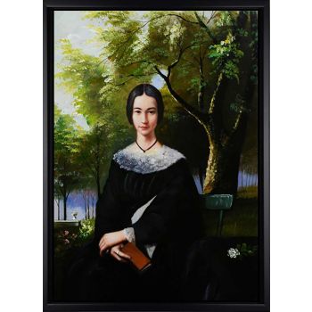 Lady in Garden - Portraits Handgemaltes Ölgemälde mit schwarzem Rahmen