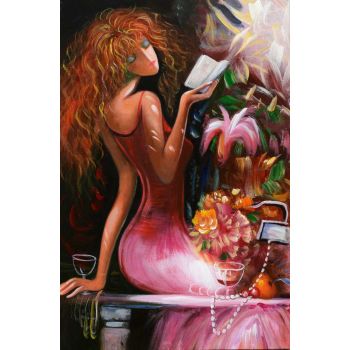 Relaxing with Book - Portraits Handgemaltes Ölgemälde ohne Rahmen