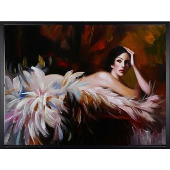 Lady in Feathers - Portraits Handgemaltes Ölgemälde mit schwarzem Rahmen Lady in Feathers - Portraits Handgemaltes Ölgemälde mit schwarzem Rahmen