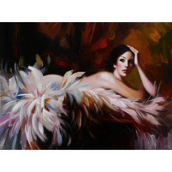 Lady in Feathers - Portraits Handgemaltes Ölgemälde ohne Rahmen Lady in Feathers - Portraits Handgemaltes Ölgemälde ohne Rahmen