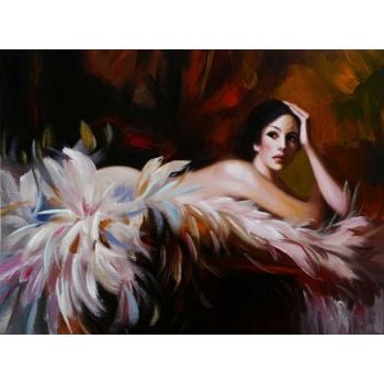 Lady in Feathers - Portraits Handgemaltes Ölgemälde Lady in Feathers - Portraits Handgemaltes Ölgemälde