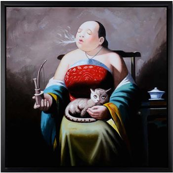 Leisure Lady 1 - Portraits Handgemaltes Ölgemälde mit schwarzem Rahmen Leisure Lady 1 - Portraits Handgemaltes Ölgemälde mit schwarzem Rahmen