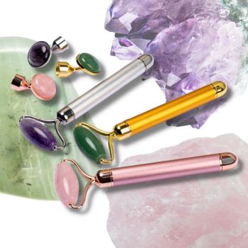 Vibrierender Gesichtsmassageroller aus Edelstein – mit Batterie