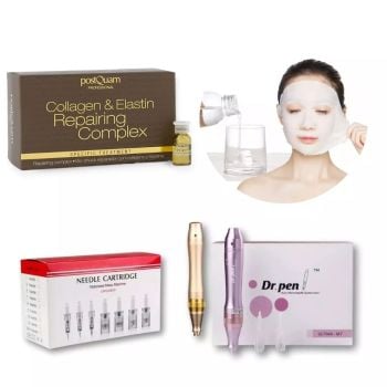 Professionelles Mesotherapie Gesichtspflege Set mit Dr. Pen Dermapen - in Farben Gold od. Violett und Repair-Kur Ampullen