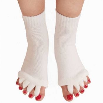 Zehentrenner-Socken zur Entlastung bei Zehen- und Fussschmerzen (ideal nachts anzuwenden) - Schwarz, Rosa od. Weiss Zehentrenner-Socken zur Entlastung bei Zehen- und Fussschmerzen (ideal nachts anzuwenden) - Schwarz, Rosa od. Weiss