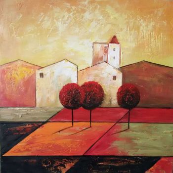 Edge of City - Abstrakt Handgemaltes Ölgemälde ohne Rahmen