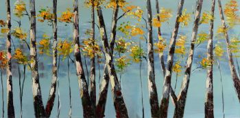 Birch Trees - Landschaften Handgemaltes Ölgemälde ohne Rahmen