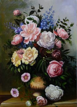 Vase Bouquet 1 - Natur-Schönheiten Handgemaltes Ölgemälde ohne Rahmen