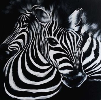 Zebra 2 - Tiere Handgemaltes Ölgemälde ohne Rahmen