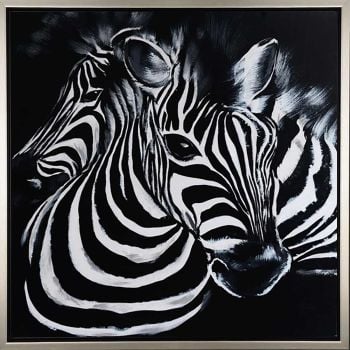 Zebra 2 - Tiere Handgemaltes Ölgemälde mit silbernem Rahmen