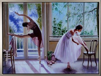 Ballet Time 3 - Portraits Handgemaltes Ölgemälde mit silbernem Rahmen