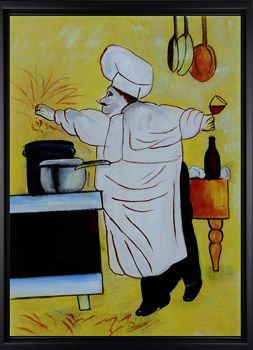 Happy Cook 2 - Allgemein Handgemaltes Ölgemälde mit schwarzem Rahmen