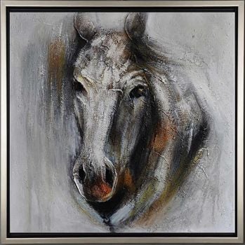 Horse - Tiere Handgemaltes Ölgemälde mit silbernem Rahmen