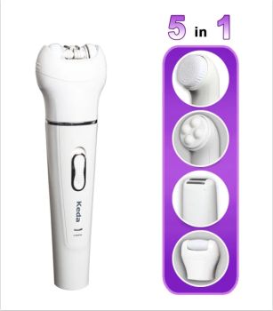Keda 5-in-1 Körperpflegegerät – Gesichtsreinigungsbürste, Gesichtsmassagegerät, Epilierer, Rasierer und Hornhautentferner in einem Gerät 