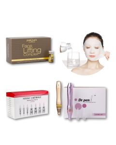 Professionelles Mesotherapie Gesichtspflege Set mit Dr. Pen Dermapen - in Farben Gold od. Violett und Lifting Ampullen