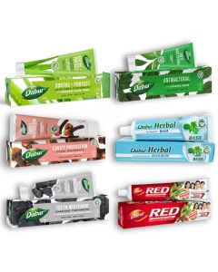 Dabur Herbal Zahnpasta Set – 6 x Ayurveda Kräuterzahncreme auf Basis natürlicher Inhaltsstoffe, ohne Fluor 