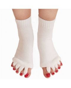 Zehentrenner-Socken zur Entlastung bei Zehen- und Fussschmerzen (ideal nachts anzuwenden) - Schwarz, Rosa od. Weiss Zehentrenner-Socken zur Entlastung bei Zehen- und Fussschmerzen (ideal nachts anzuwenden) - Schwarz, Rosa od. Weiss