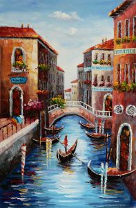 Handgemaltes Ölgemälde (Landschaften) - "Venice Gondola 1"